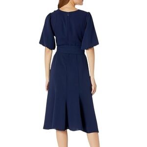 Shoshanna Midi dress 8 blue v neck flowy front slit gathered missing belt
